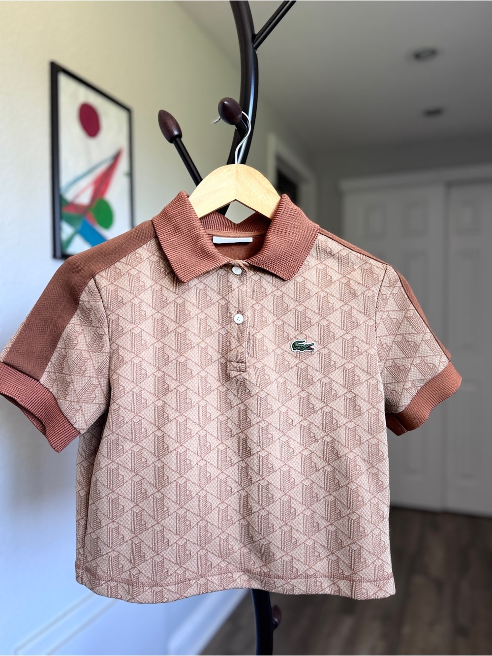 Lacoste women Rust & Beige Geometric Polo
